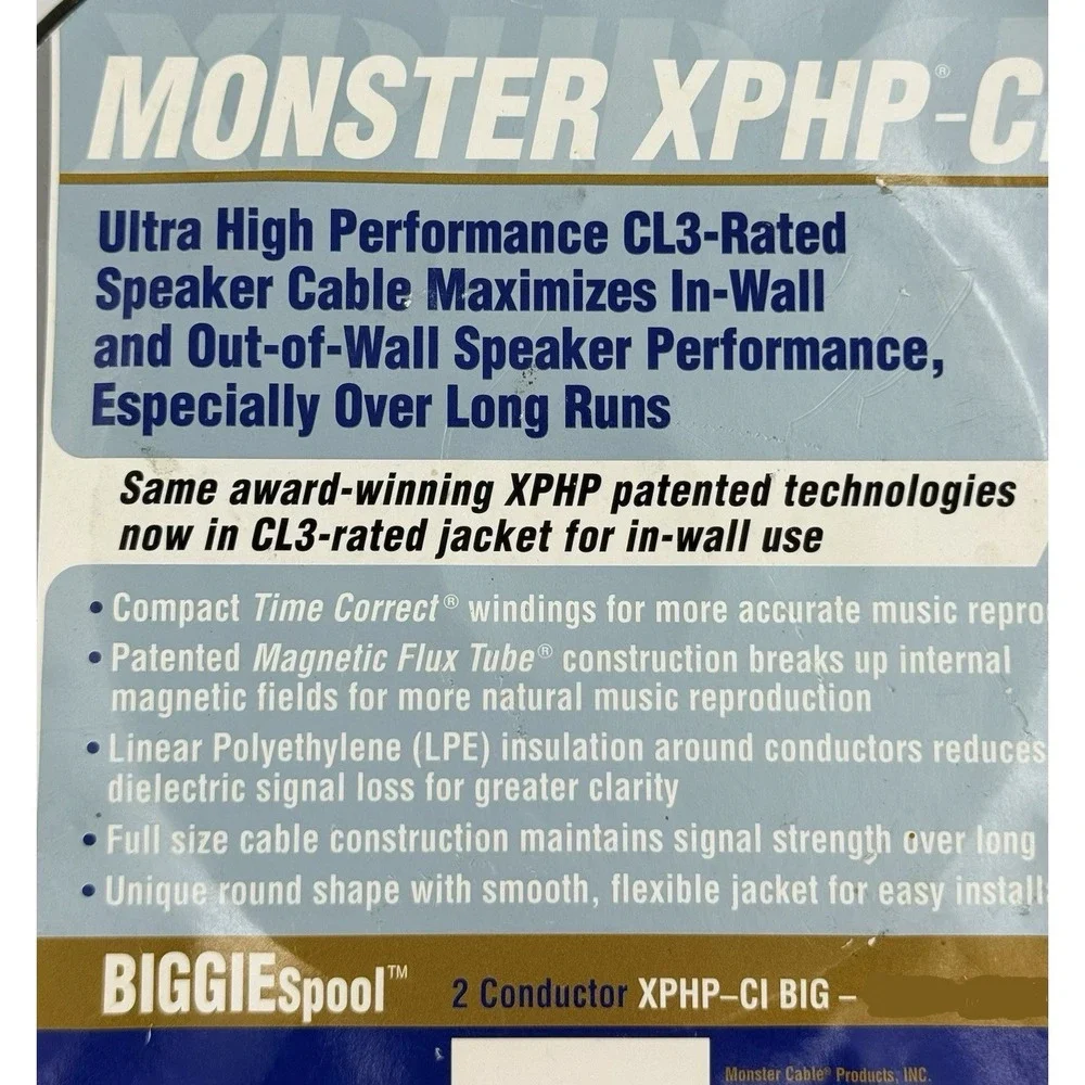 MONSTER CABLE XPHP-CI Ultra High-Performance Speaker Wire 71.75' CL3 Rated New